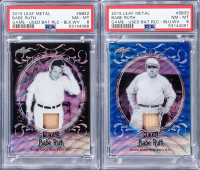 2019 Leaf Metal Babe Ruth Game Used Bat Relic Cards PSA NM-MT 8 Pair (2 Different) – Ser. #s 1/3 and 3/5